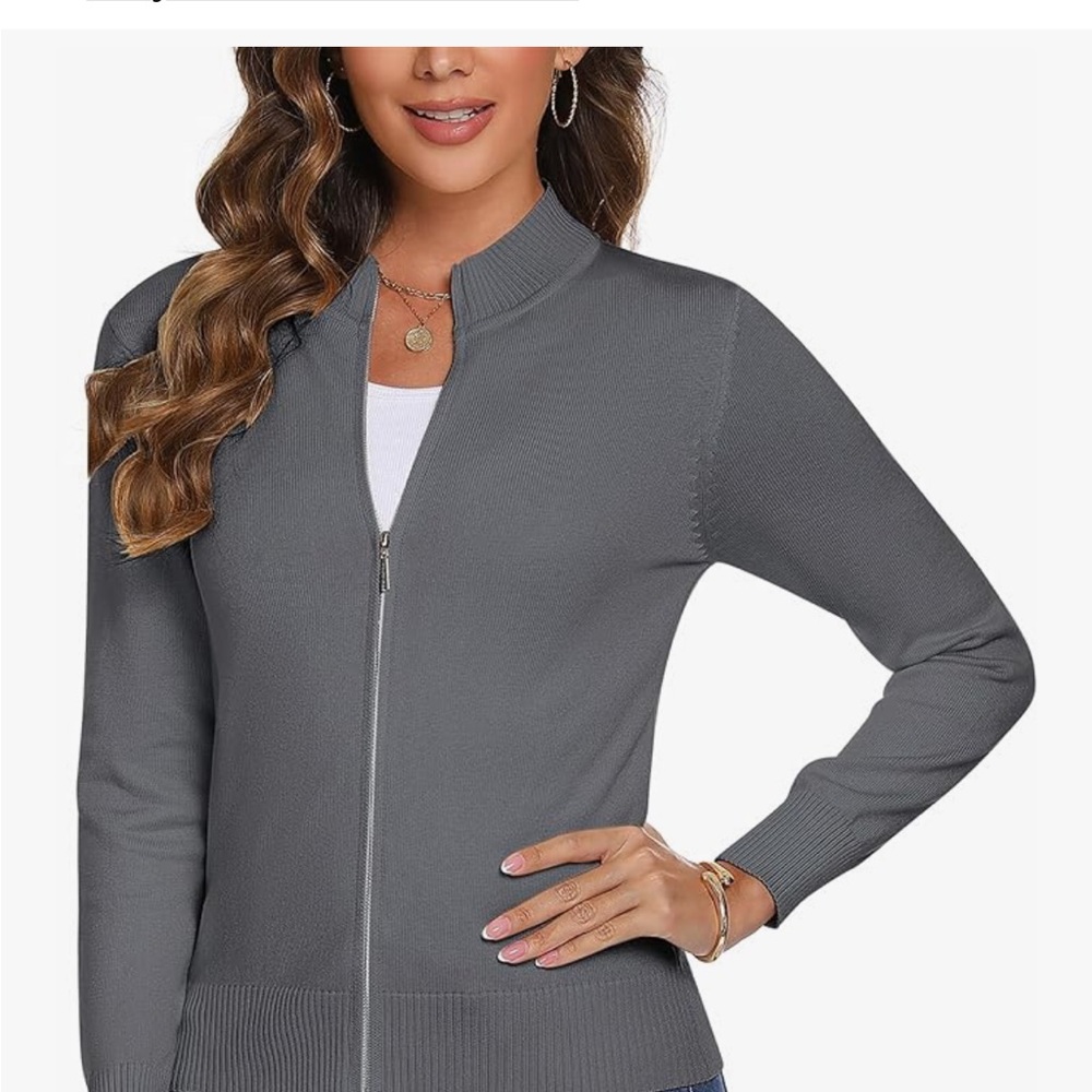 Gray Zip-Up Cardigan